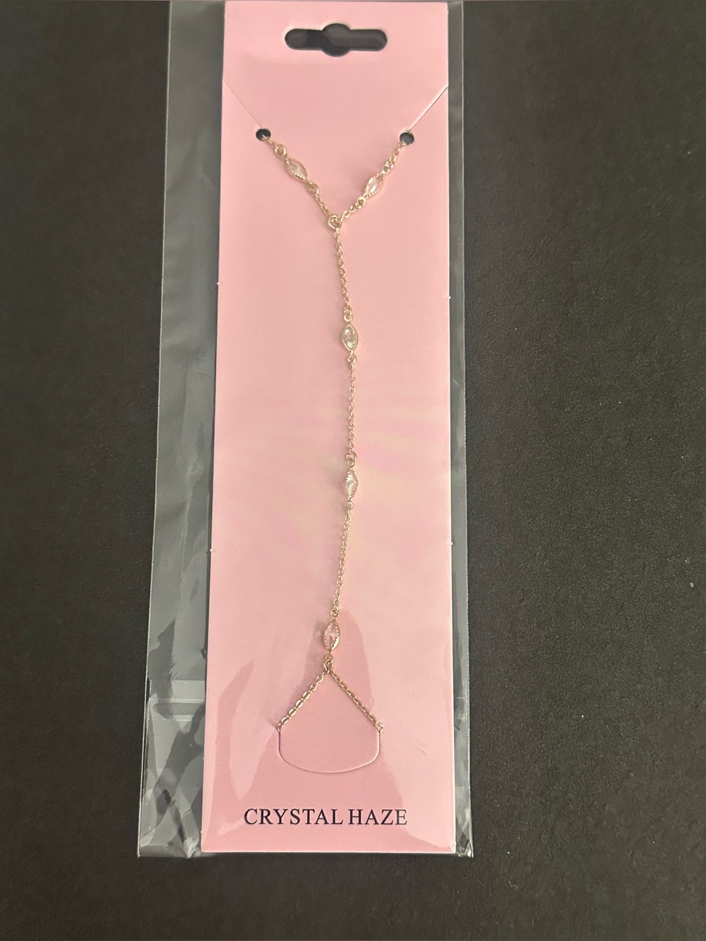 Crystal Haze Gold-Tone Hand Chain Bracelet with Crystal Accents